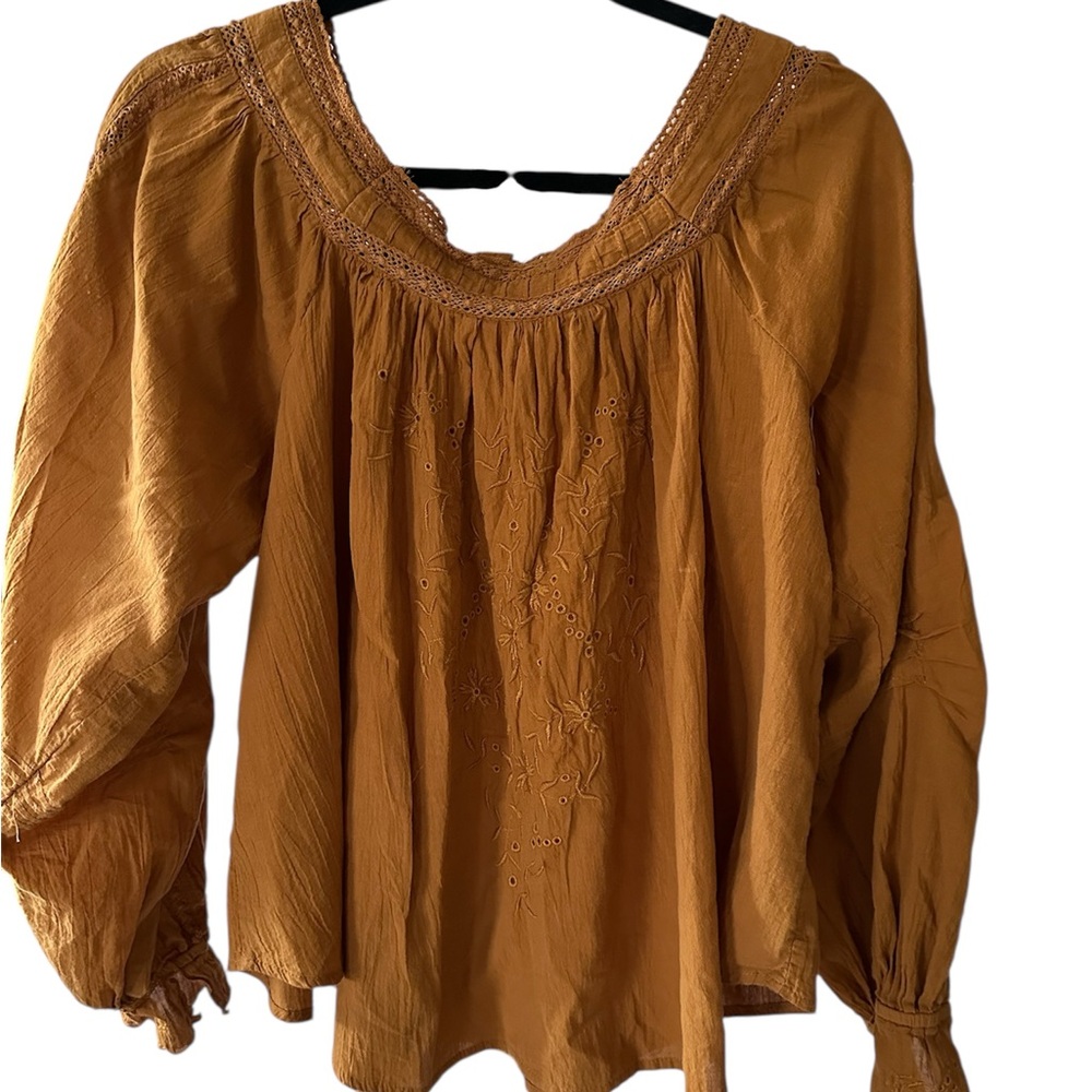 Embroidered Mustard brown Blouse boho Liv Los‎ Angeles large